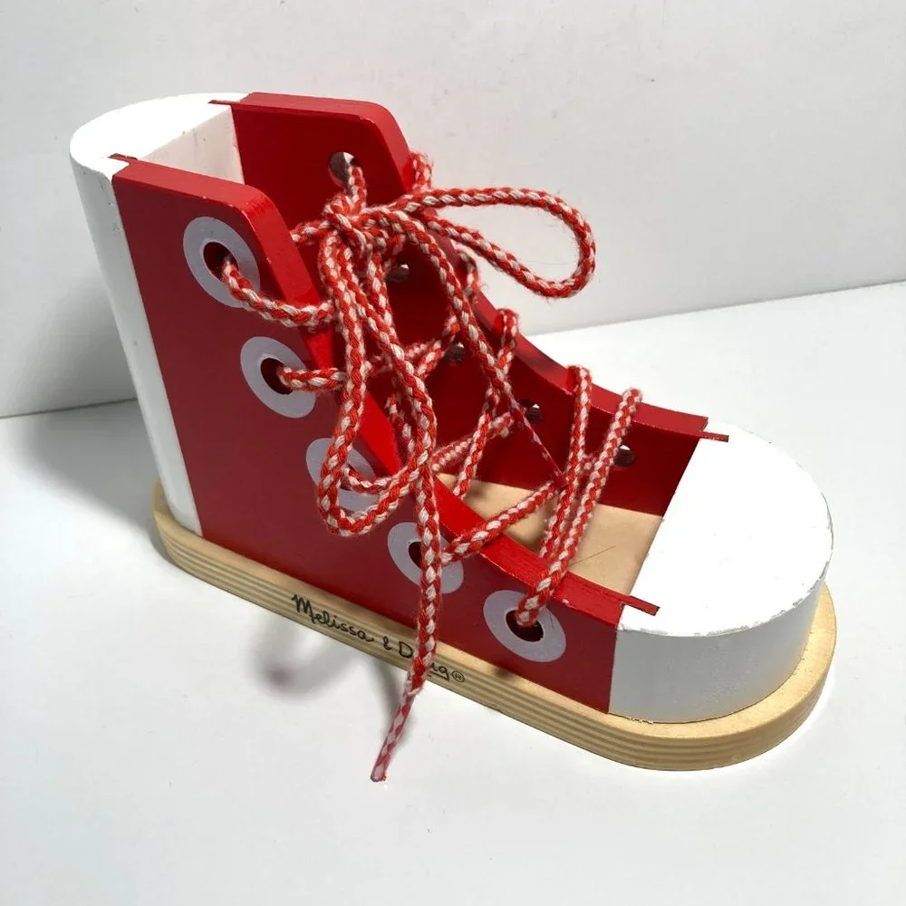 MELISSA and DOUG Deluxe Wood Lacing Sneaker Learn to Tie a Shoe Educational
